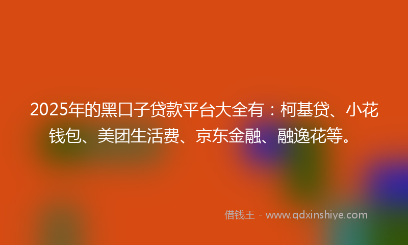 2025年的黑口子贷款平台大全有：柯基贷、小花钱包、美团生活费、京东金融、融逸花等。