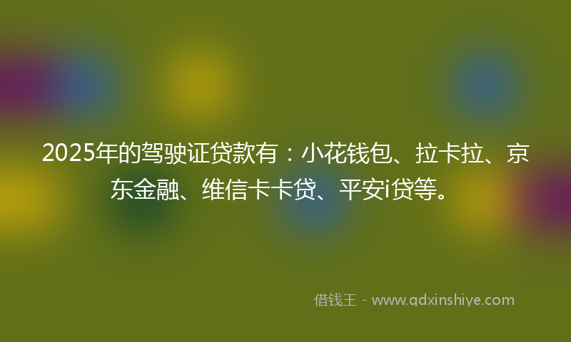 2025年的驾驶证贷款有：小花钱包、拉卡拉、京东金融、维信卡卡贷、平安i贷等。