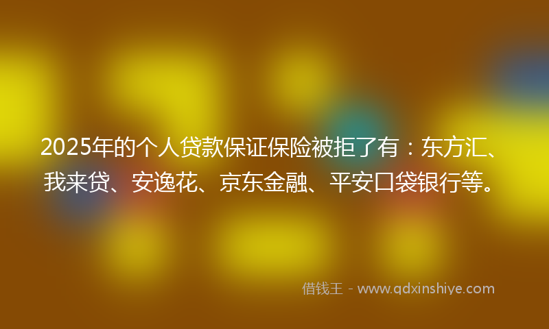 2025年的个人贷款保证保险被拒了有：东方汇、我来贷、安逸花、京东金融、平安口袋银行等。