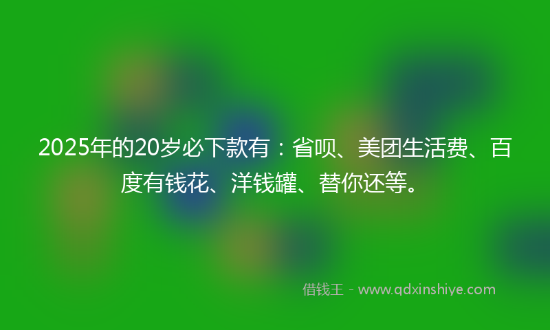2025年的20岁必下款有：省呗、美团生活费、百度有钱花、洋钱罐、替你还等。