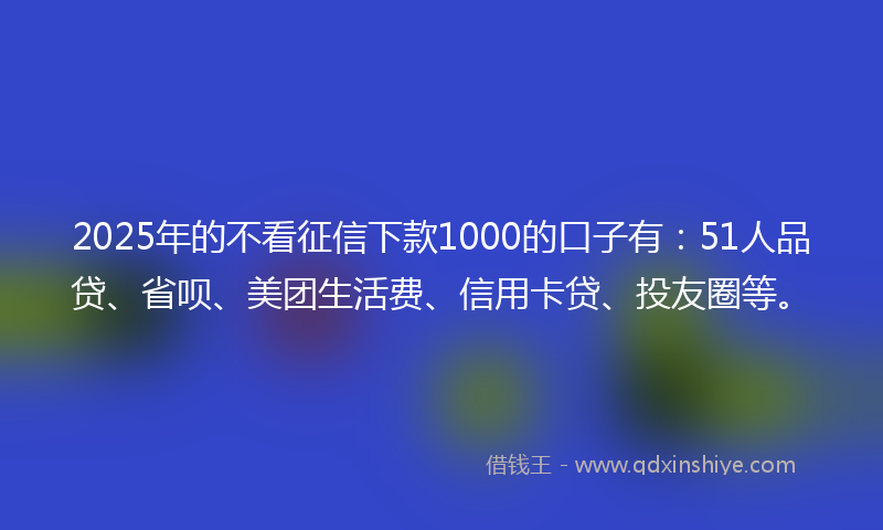 2025年的不看征信下款1000的口子有：51人品贷、省呗、美团生活费、信用卡贷、投友圈等。