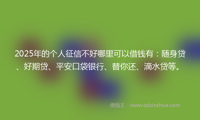 2025年的个人征信不好哪里可以借钱有：随身贷、好期贷、平安口袋银行、替你还、滴水贷等。