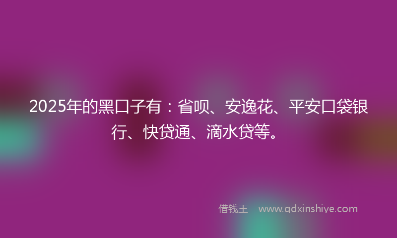 2025年的黑口子有：省呗、安逸花、平安口袋银行、快贷通、滴水贷等。
