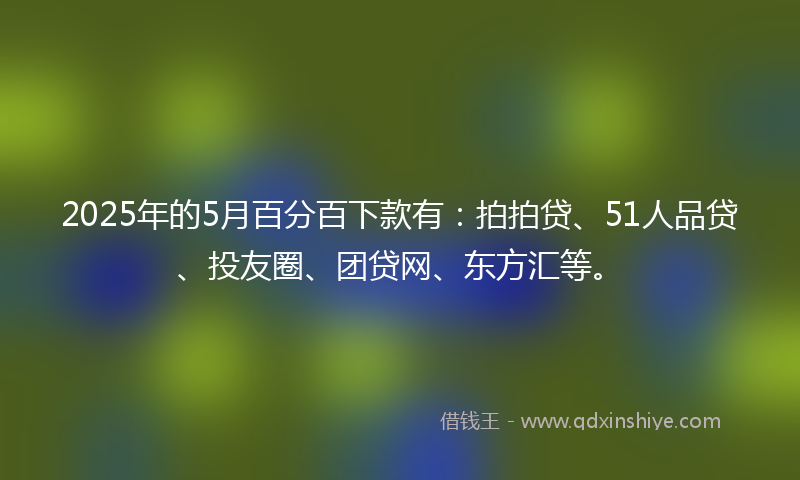 2025年的5月百分百下款有：拍拍贷、51人品贷、投友圈、团贷网、东方汇等。