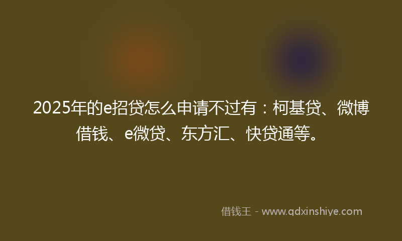 2025年的e招贷怎么申请不过有：柯基贷、微博借钱、e微贷、东方汇、快贷通等。