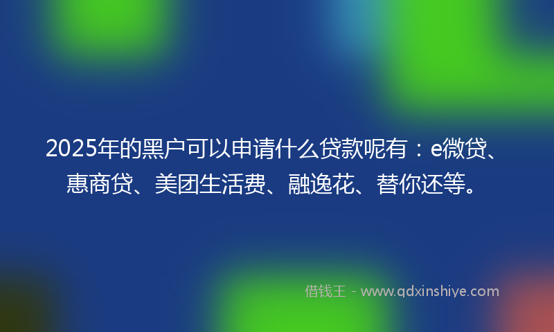 2025年的黑户可以申请什么贷款呢有：e微贷、惠商贷、美团生活费、融逸花、替你还等。