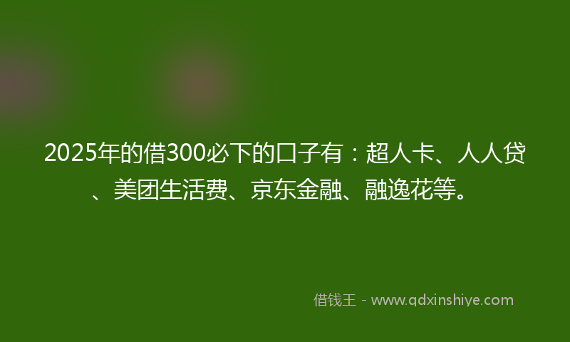 2025年的借300必下的口子有：超人卡、人人贷、美团生活费、京东金融、融逸花等。