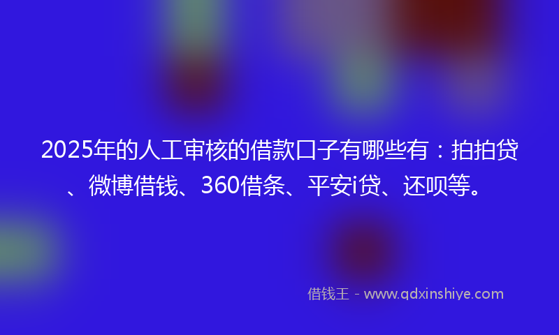 2025年的人工审核的借款口子有哪些有：拍拍贷、微博借钱、360借条、平安i贷、还呗等。
