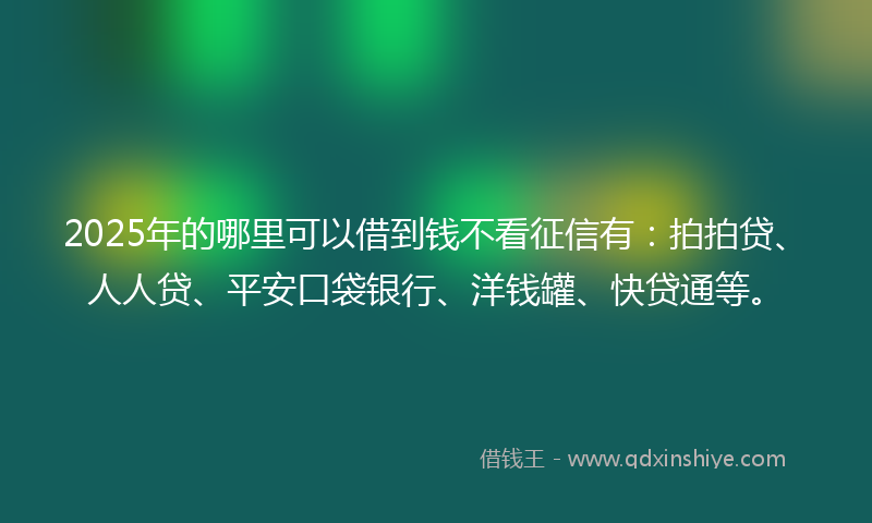 2025年的哪里可以借到钱不看征信有：拍拍贷、人人贷、平安口袋银行、洋钱罐、快贷通等。