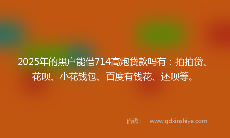 2025年的黑户能借714高炮贷款吗有：拍拍贷、花呗、小花钱包、百度有钱花、还呗等。