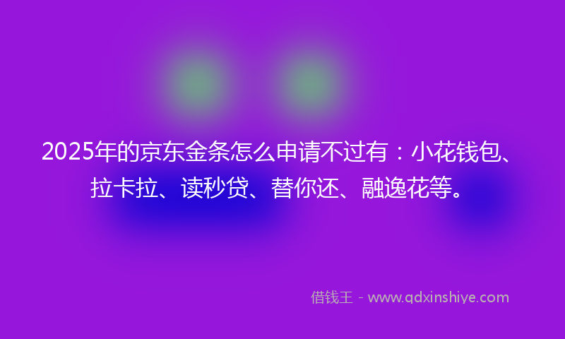 2025年的京东金条怎么申请不过有：小花钱包、拉卡拉、读秒贷、替你还、融逸花等。