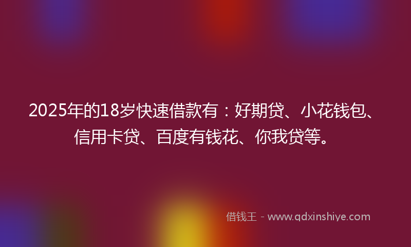 2025年的18岁快速借款有：好期贷、小花钱包、信用卡贷、百度有钱花、你我贷等。