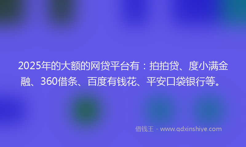 2025年的大额的网贷平台有：拍拍贷、度小满金融、360借条、百度有钱花、平安口袋银行等。