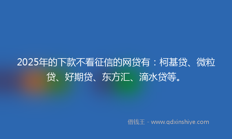 2025年的下款不看征信的网贷有：柯基贷、微粒贷、好期贷、东方汇、滴水贷等。