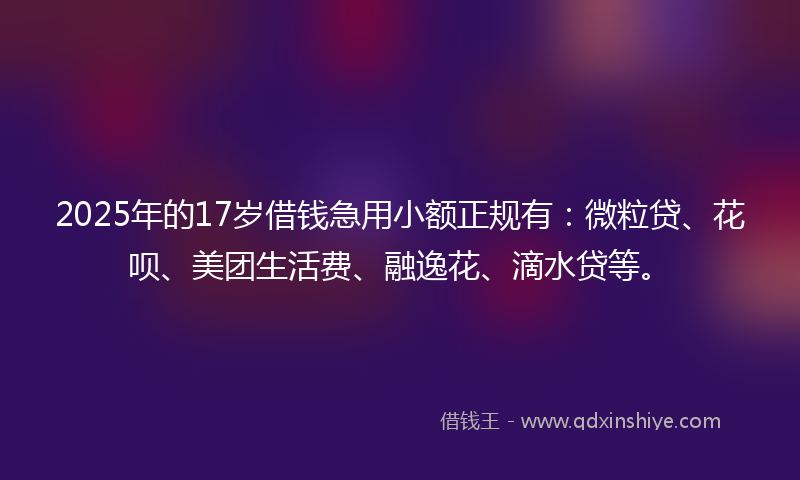 2025年的17岁借钱急用小额正规有：微粒贷、花呗、美团生活费、融逸花、滴水贷等。