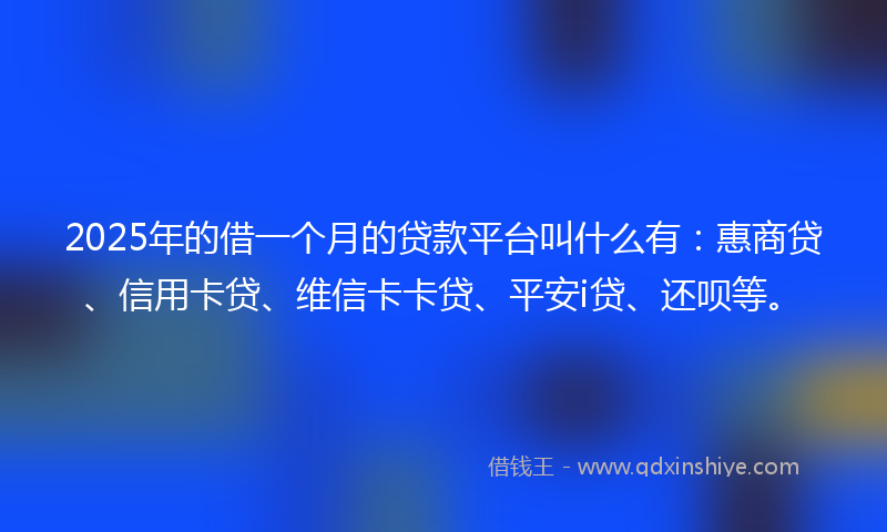 2025年的借一个月的贷款平台叫什么有：惠商贷、信用卡贷、维信卡卡贷、平安i贷、还呗等。
