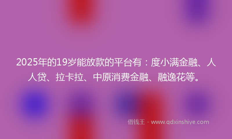 2025年的19岁能放款的平台有：度小满金融、人人贷、拉卡拉、中原消费金融、融逸花等。