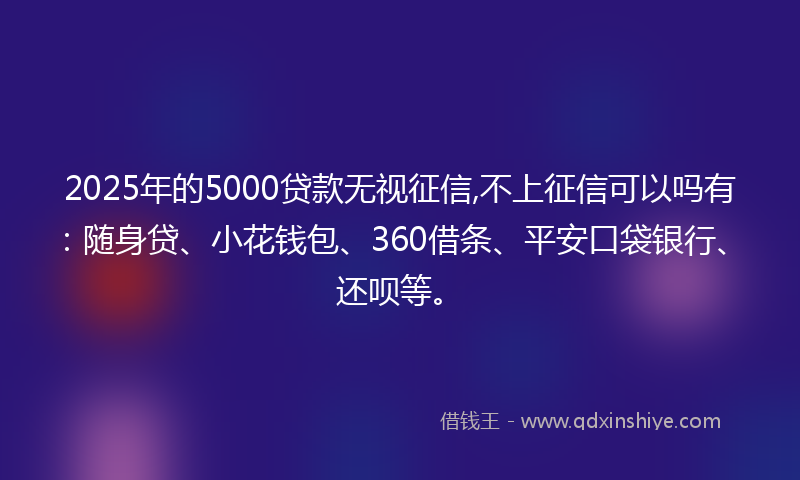 2025年的5000贷款无视征信,不上征信可以吗有：随身贷、小花钱包、360借条、平安口袋银行、还呗等。