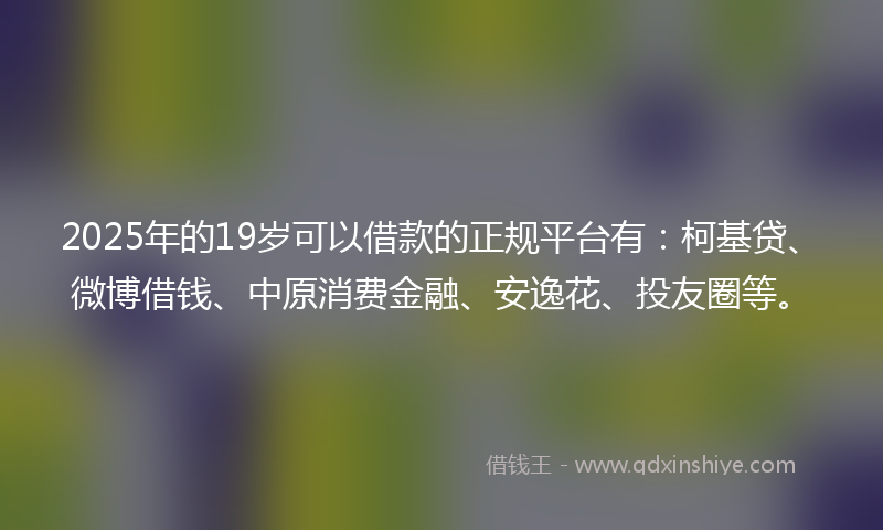 2025年的19岁可以借款的正规平台有：柯基贷、微博借钱、中原消费金融、安逸花、投友圈等。