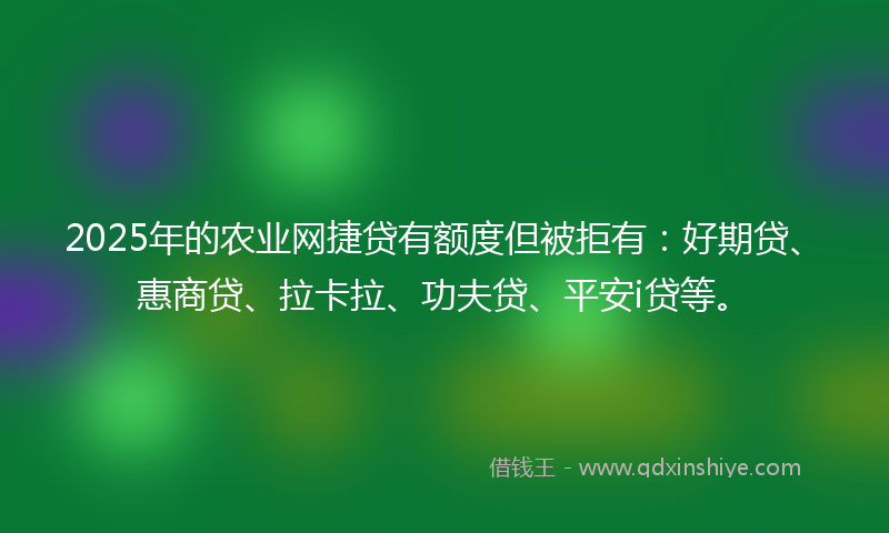2025年的农业网捷贷有额度但被拒有：好期贷、惠商贷、拉卡拉、功夫贷、平安i贷等。