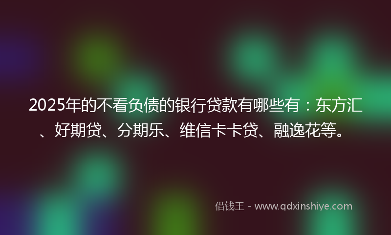 2025年的不看负债的银行贷款有哪些有：东方汇、好期贷、分期乐、维信卡卡贷、融逸花等。