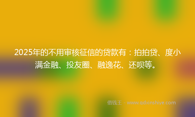 2025年的不用审核征信的贷款有：拍拍贷、度小满金融、投友圈、融逸花、还呗等。
