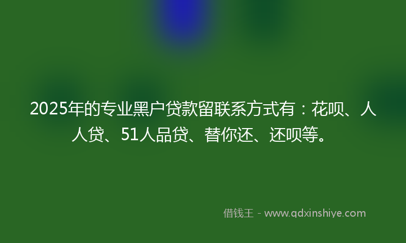 2025年的专业黑户贷款留联系方式有：花呗、人人贷、51人品贷、替你还、还呗等。