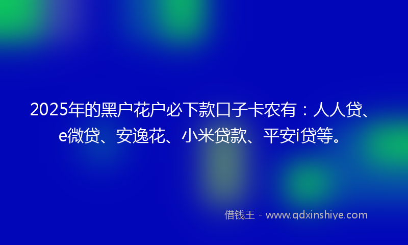2025年的黑户花户必下款口子卡农有：人人贷、e微贷、安逸花、小米贷款、平安i贷等。