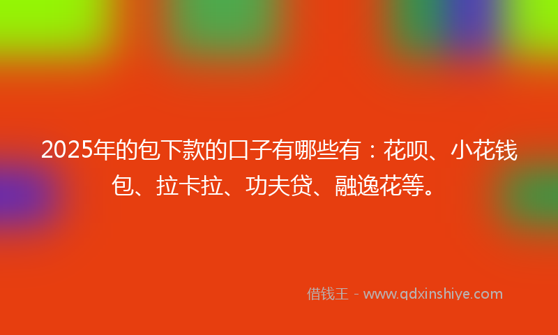 2025年的包下款的口子有哪些有：花呗、小花钱包、拉卡拉、功夫贷、融逸花等。