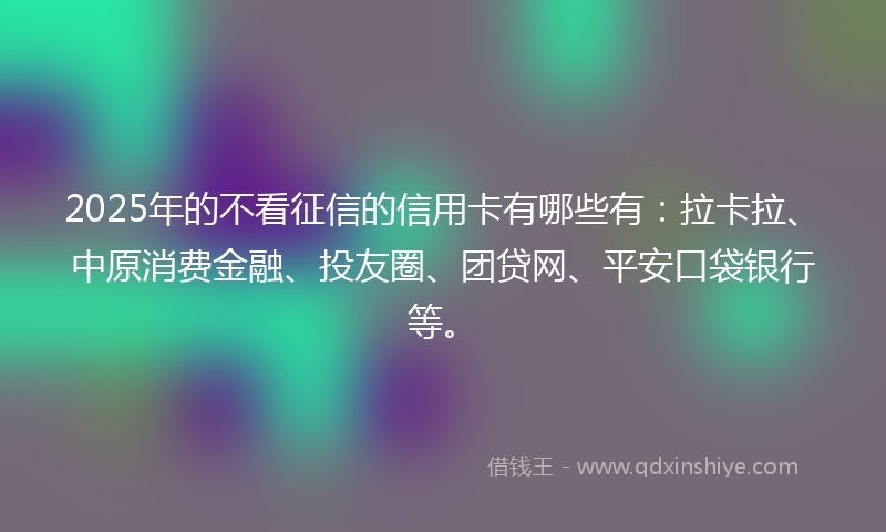 2025年的不看征信的信用卡有哪些有：拉卡拉、中原消费金融、投友圈、团贷网、平安口袋银行等。