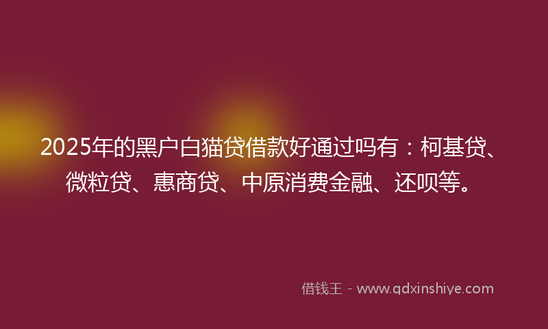 2025年的黑户白猫贷借款好通过吗有：柯基贷、微粒贷、惠商贷、中原消费金融、还呗等。