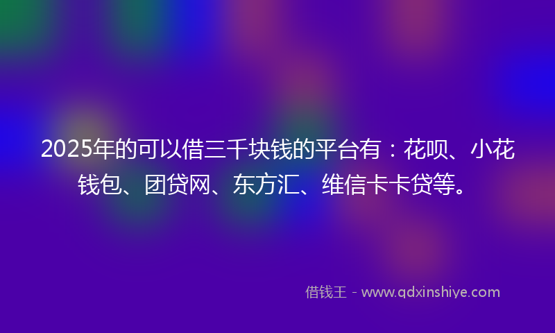 2025年的可以借三千块钱的平台有：花呗、小花钱包、团贷网、东方汇、维信卡卡贷等。