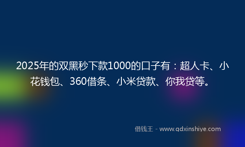 2025年的双黑秒下款1000的口子有：超人卡、小花钱包、360借条、小米贷款、你我贷等。