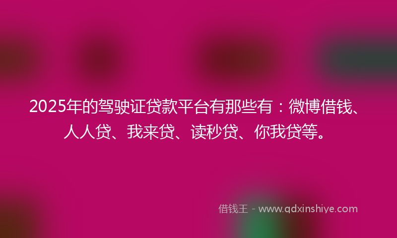 2025年的驾驶证贷款平台有那些有：微博借钱、人人贷、我来贷、读秒贷、你我贷等。