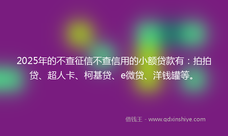 2025年的不查征信不查信用的小额贷款有：拍拍贷、超人卡、柯基贷、e微贷、洋钱罐等。
