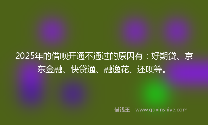 2025年的借呗开通不通过的原因有：好期贷、京东金融、快贷通、融逸花、还呗等。