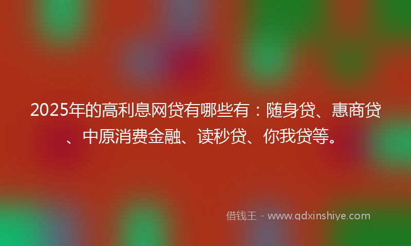2025年的高利息网贷有哪些有：随身贷、惠商贷、中原消费金融、读秒贷、你我贷等。