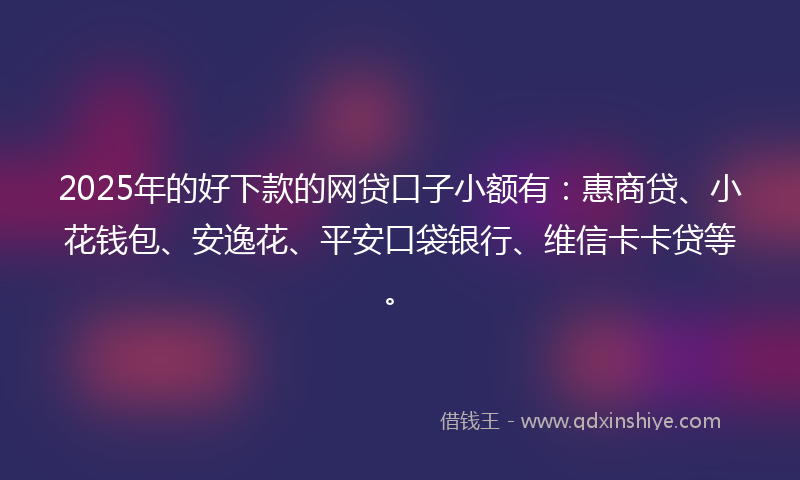 2025年的好下款的网贷口子小额有：惠商贷、小花钱包、安逸花、平安口袋银行、维信卡卡贷等。