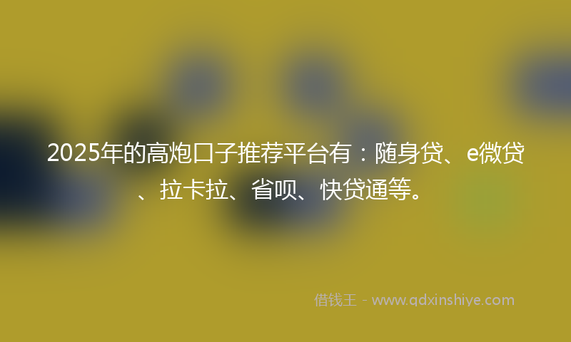 2025年的高炮口子推荐平台有：随身贷、e微贷、拉卡拉、省呗、快贷通等。