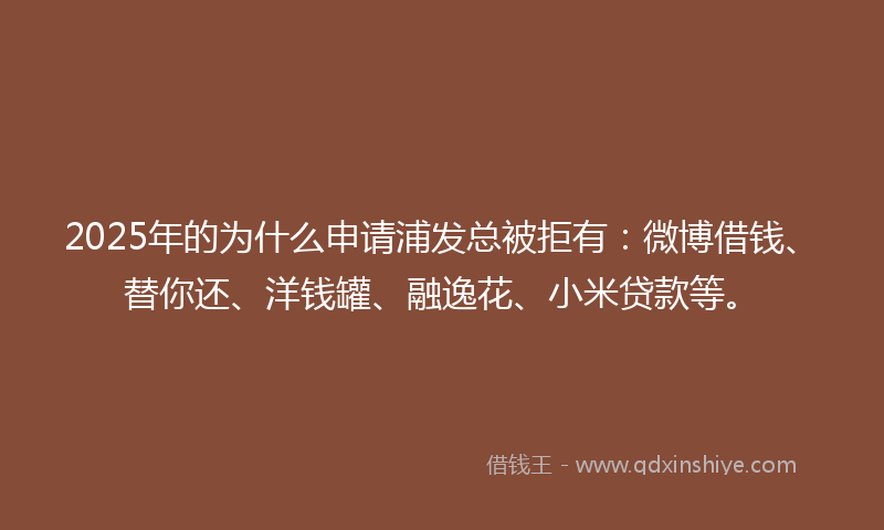 2025年的为什么申请浦发总被拒有：微博借钱、替你还、洋钱罐、融逸花、小米贷款等。