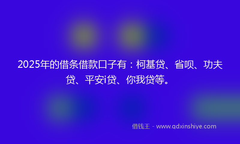 2025年的借条借款口子有：柯基贷、省呗、功夫贷、平安i贷、你我贷等。
