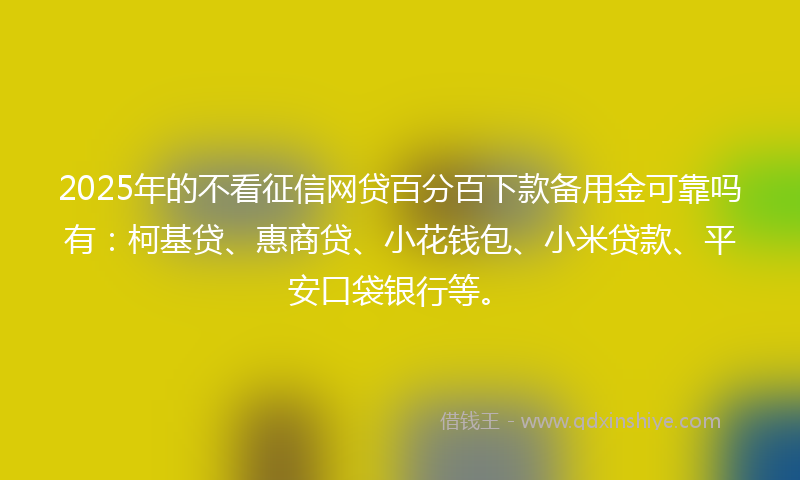2025年的不看征信网贷百分百下款备用金可靠吗有：柯基贷、惠商贷、小花钱包、小米贷款、平安口袋银行等。