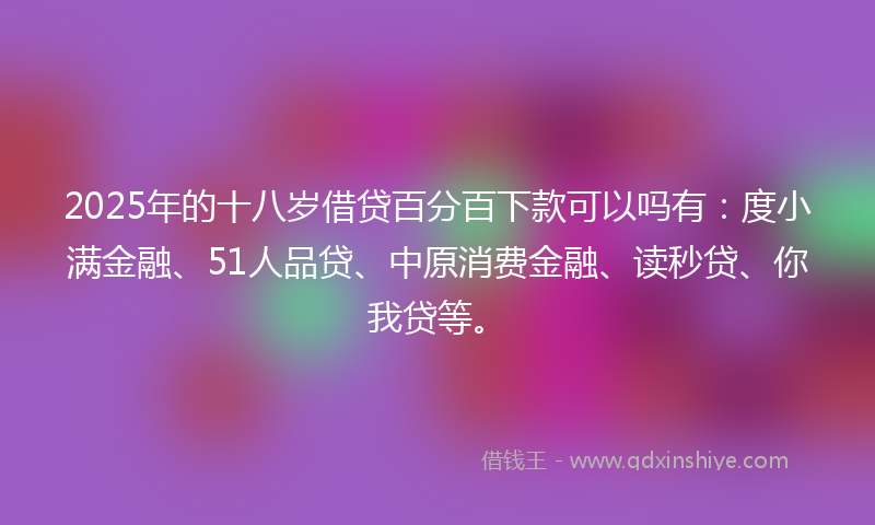 2025年的十八岁借贷百分百下款可以吗有：度小满金融、51人品贷、中原消费金融、读秒贷、你我贷等。