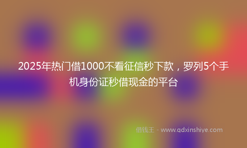 2025年热门借1000不看征信秒下款，罗列5个手机身份证秒借现金的平台