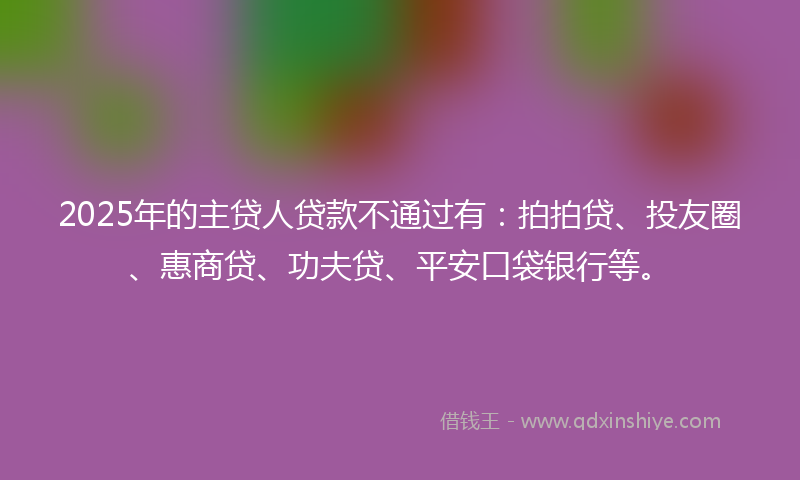 2025年的主贷人贷款不通过有：拍拍贷、投友圈、惠商贷、功夫贷、平安口袋银行等。