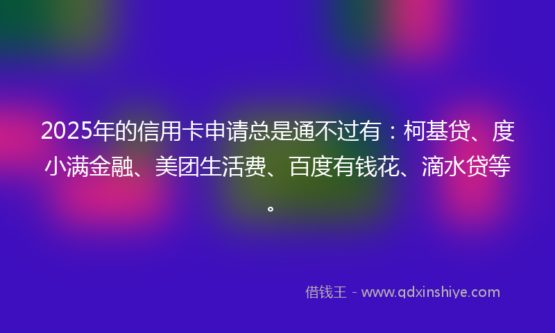 2025年的信用卡申请总是通不过有：柯基贷、度小满金融、美团生活费、百度有钱花、滴水贷等。