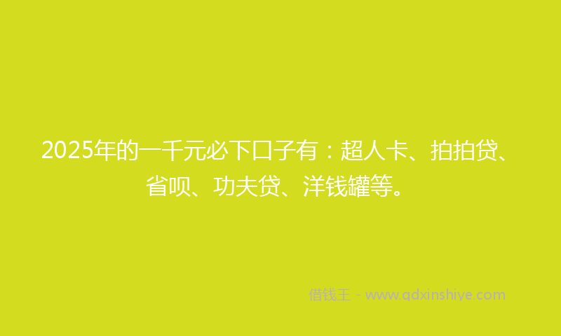 2025年的一千元必下口子有：超人卡、拍拍贷、省呗、功夫贷、洋钱罐等。