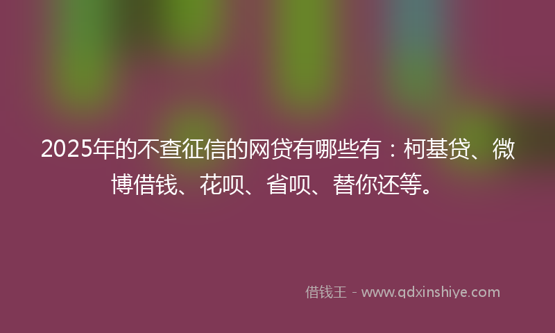 2025年的不查征信的网贷有哪些有：柯基贷、微博借钱、花呗、省呗、替你还等。
