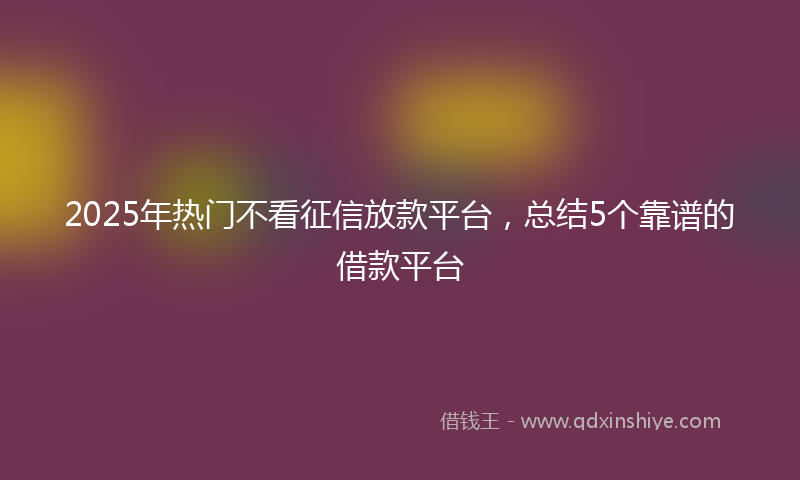 2025年热门不看征信放款平台，总结5个靠谱的借款平台