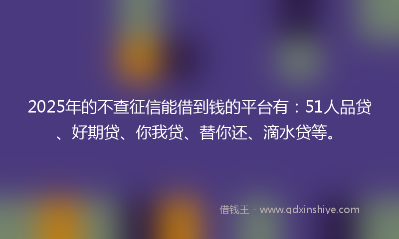 2025年的不查征信能借到钱的平台有：51人品贷、好期贷、你我贷、替你还、滴水贷等。
